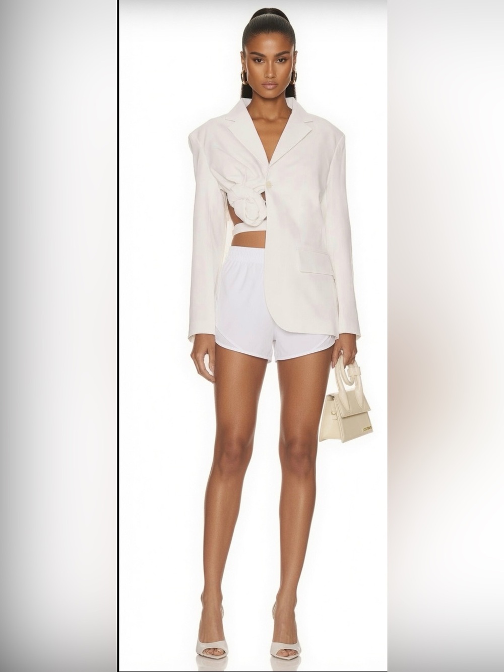 JACQUEMUS Blazer Jacket FR34 US2 UK6 XS Wool Blend White Lined Knotted $1079